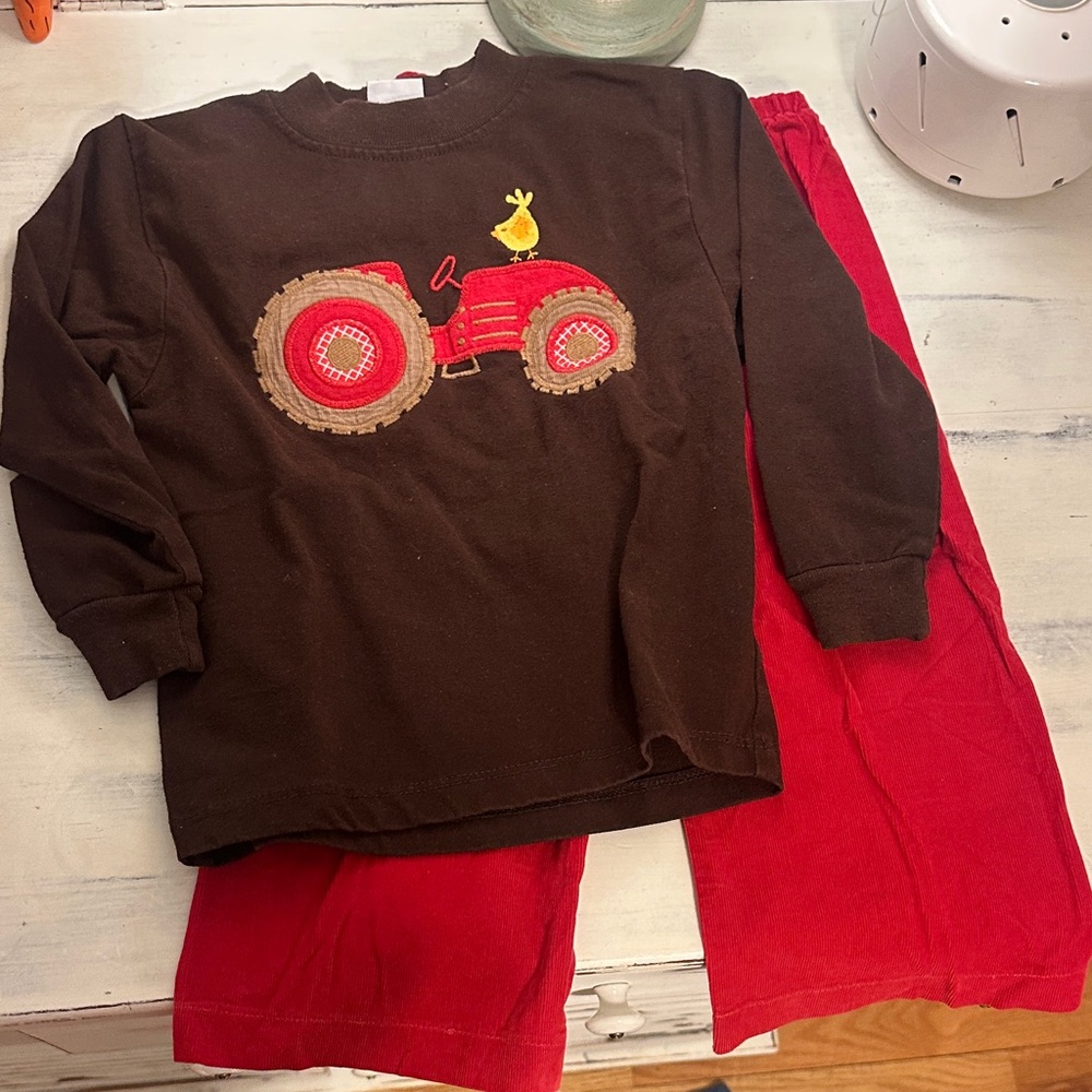 Bailey boys Kids Tractor shirt and Red pants